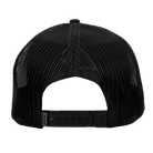 rear view of black meshback cap showing adjustable strap