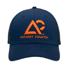 Navy meshback cap with "ARCHERY COUNTRY" logo on front in orange